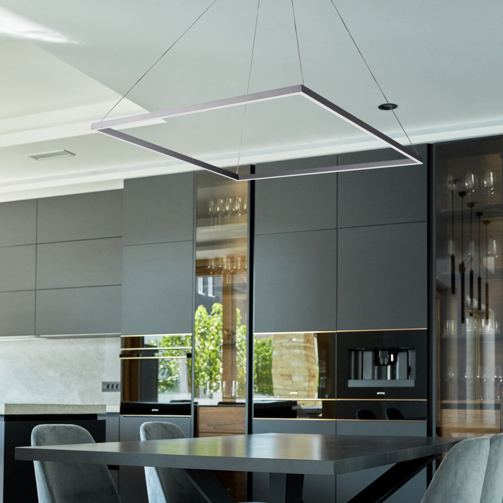 39" Atria LED Square Chandelier, Adjustable Suspension Fixture, Silver