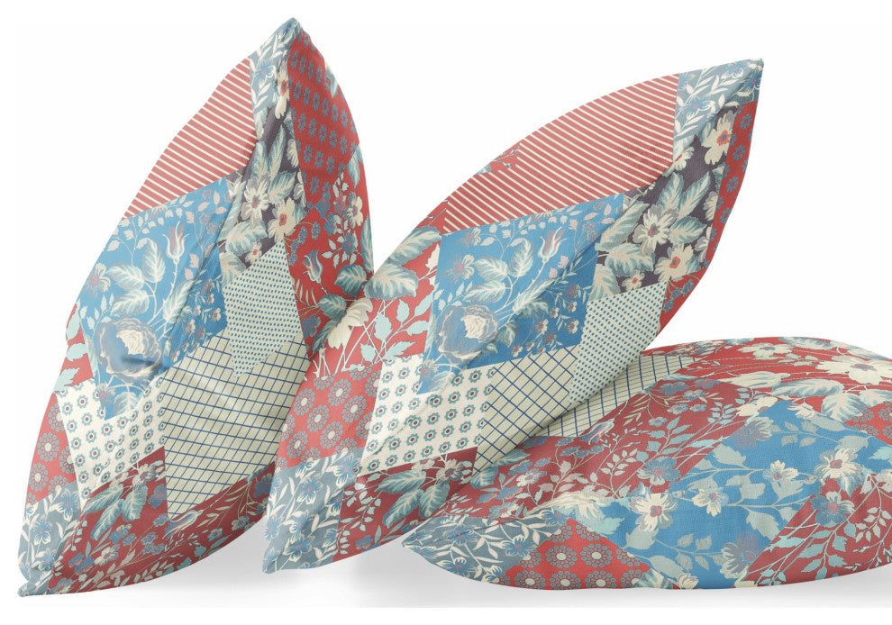 20"Aqua Red Floral Zippered Suede Throw Pillow