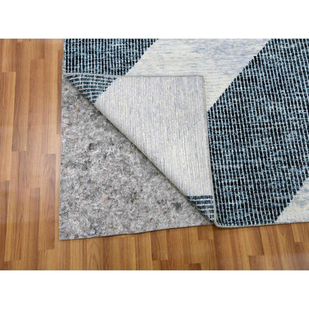 Gray, Pure Wool Hand Knotted, Geometric Art Nouveau Collection Rug, 9'1"x12'1"