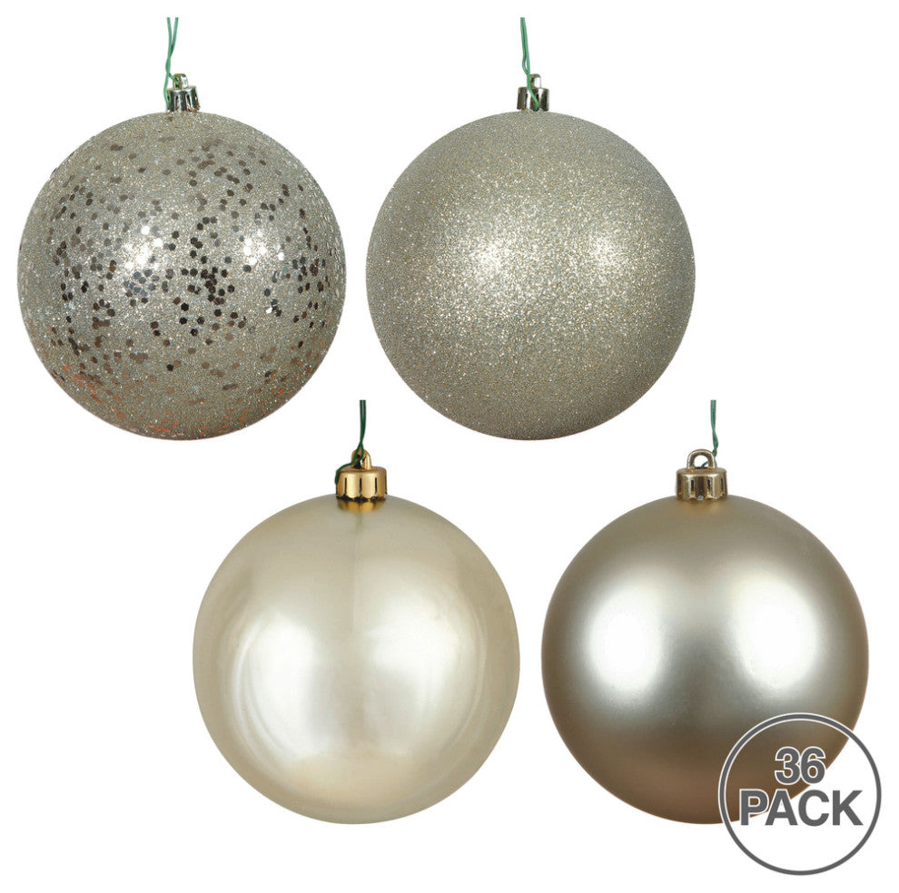 Vickerman N590338-2 1" Champagne 4-Finish Plastic Ball Ornament 2 Boxes of 18