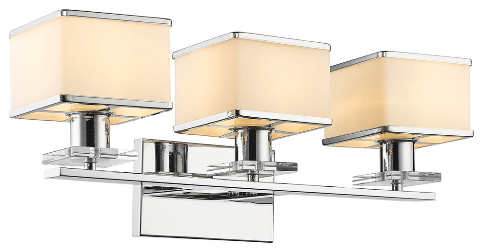 Trilluminate 3-Light Chrome Finish White Opal Glass Bath Vanity Wall Fixture 24"