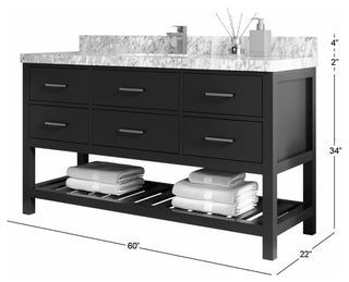 Parker 60" Single Sink Bath Vanity, Black 2" Venatino Quartz