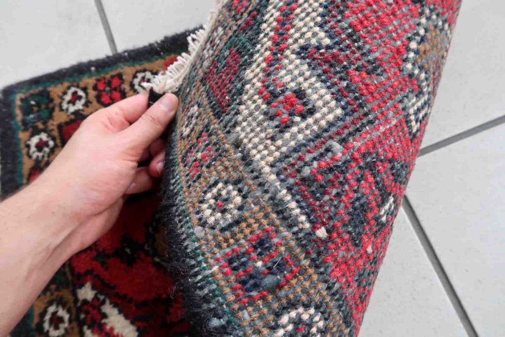 Handmade Vintage Persian Hamadan Mat 1.3'x1.9', 40cmx60cm, 1970s