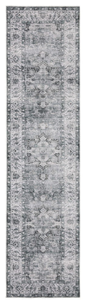 Celestia Machine Washable Medallion Indoor Area Rug, Charcoal, 2'x8'