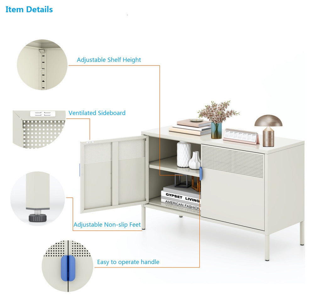 Free Standing Ventilated Metal Sideboard Steel Cabinets Light Gray