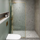 Single Fixed Glass Shower Panel - Clear Tempered Full Frame Shower Glass Door, Satin Brass, 34"