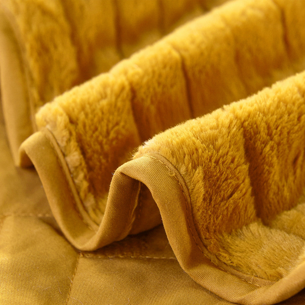 Tatami Quilted Faux Fur Bedspread Set, Apricot, King