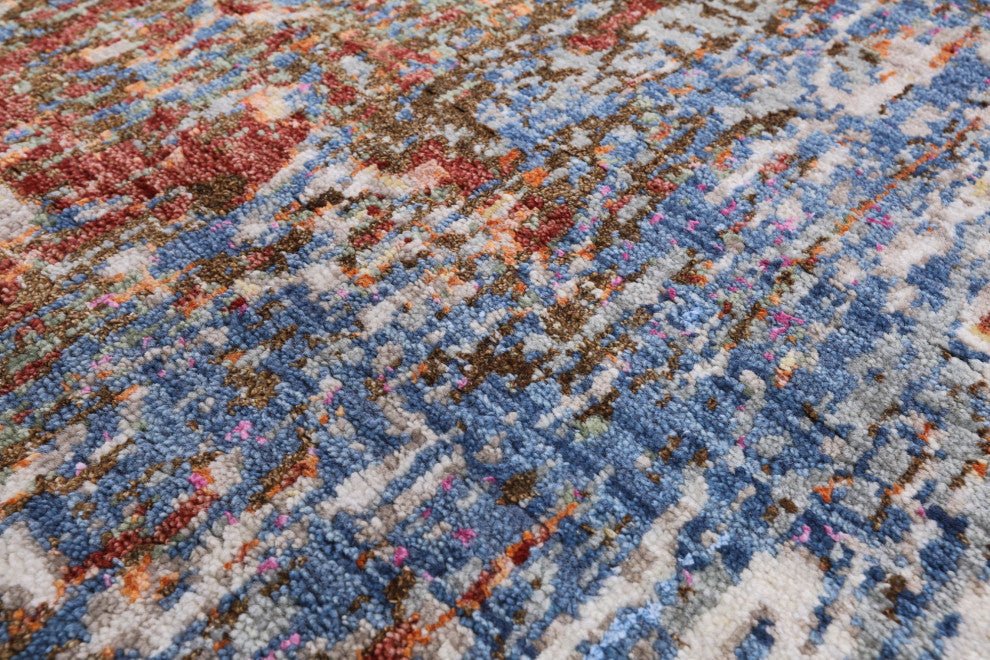 Abstract Wool and Silk Hand Knotted Rug 6' 0" X 9' 0" Q7202
