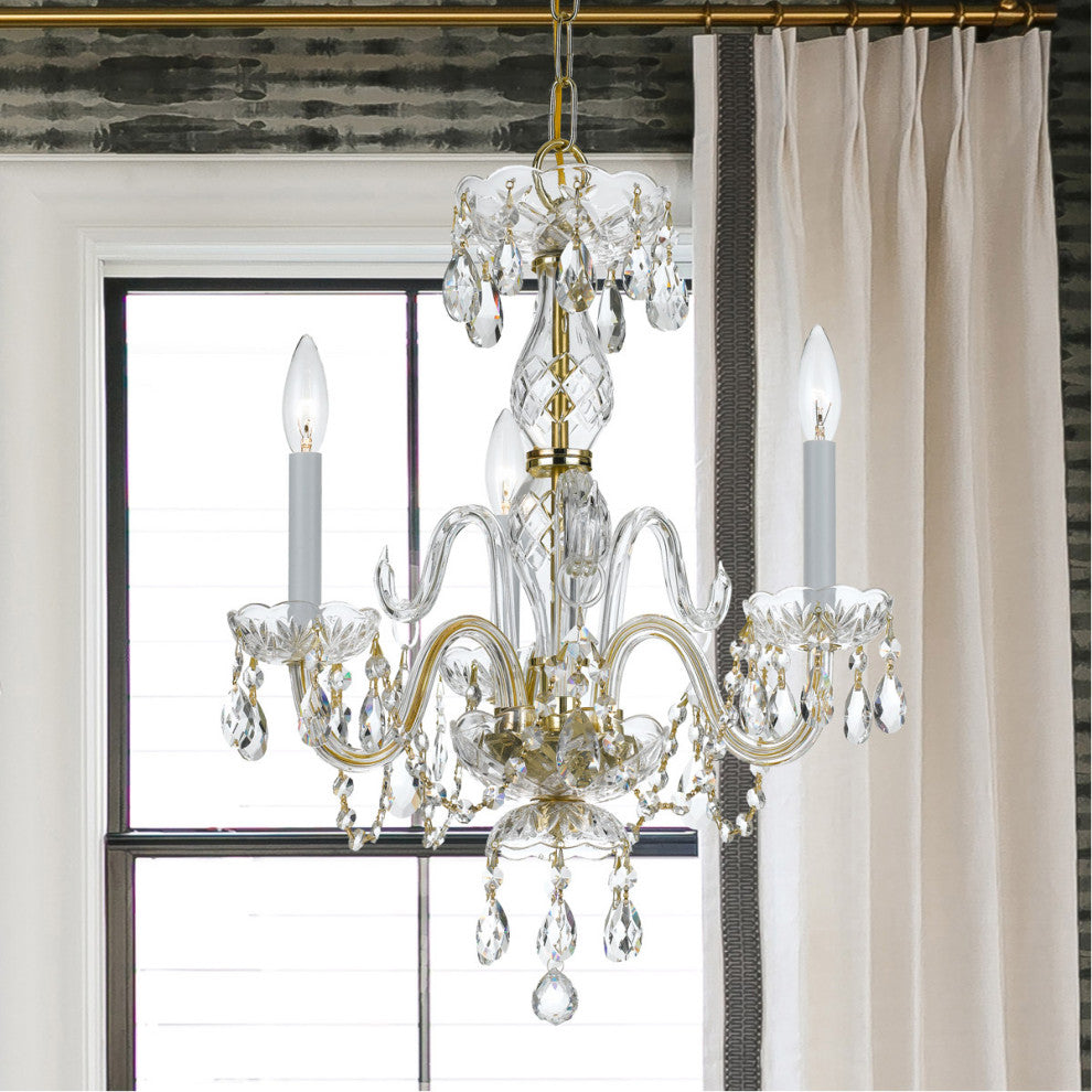 Crystorama 5044-PB-CL-MWP, 3-Light Mini Chandelier, Polished Brass