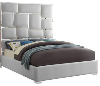 Milan Faux Leather Bed, White, King