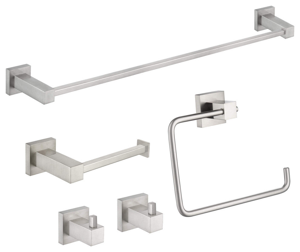 Cube 5-Piece Bathroom Hardware Set, Brushed Nickel