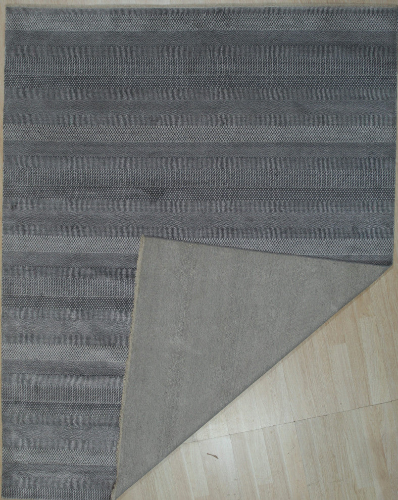 EORC Light Blue/Ivory Hand Crafted Wool and Viscose Grass Rug 8'x10'
