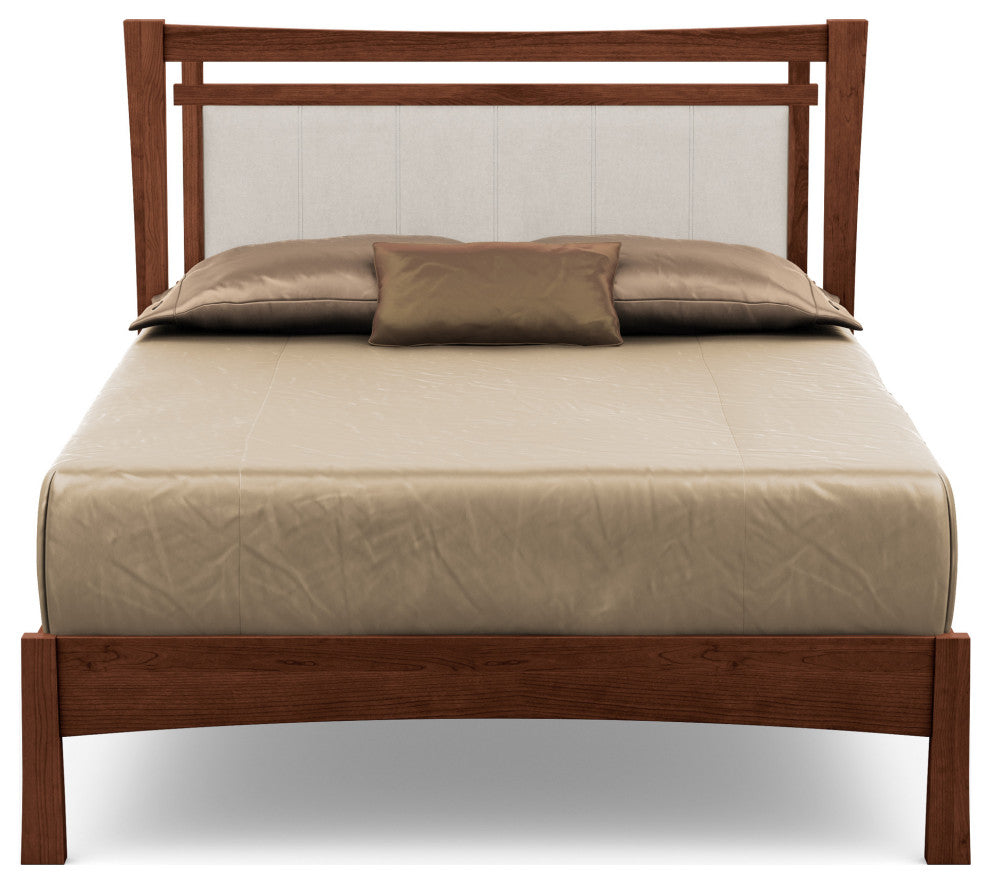 Monterey Bed, Upholstered Headboard, Cognac Cherry, Oyster Microsuede, Full