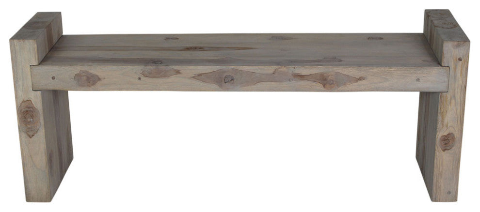 Haussmann Teak Block Bench 48 x 12 x 19 inch High KD Grey Oil