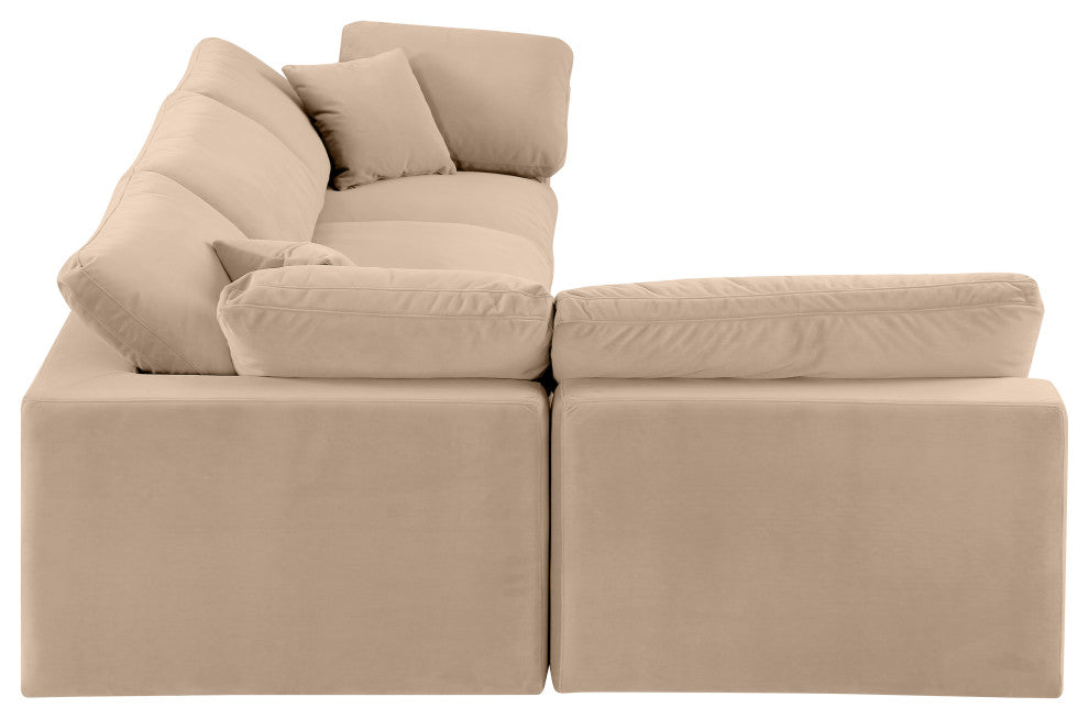 Comfy Upholstered L-Shaped Modular Sectional, Beige, 4-Piece: 2 Armless Chair, 2 Corner Chair, Velvet
