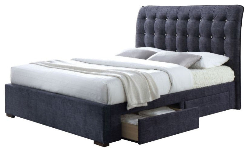 Esmeralda Side Storage Drawers Platform Bed, Dark Gray, King