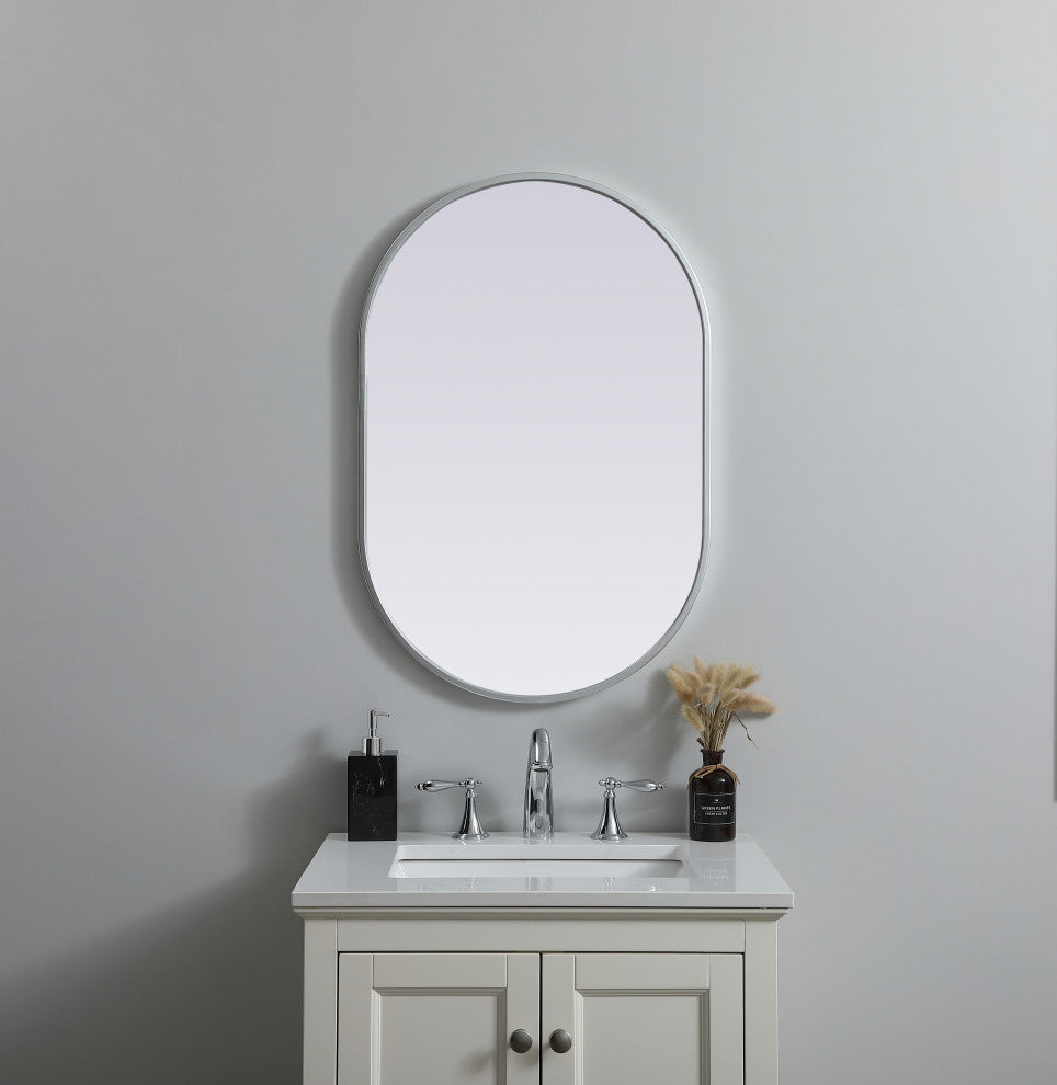 Metal Frame Oval Mirror 20X30 Inch, Silver