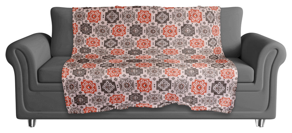 Square Flowers in Red Fleece Blanket