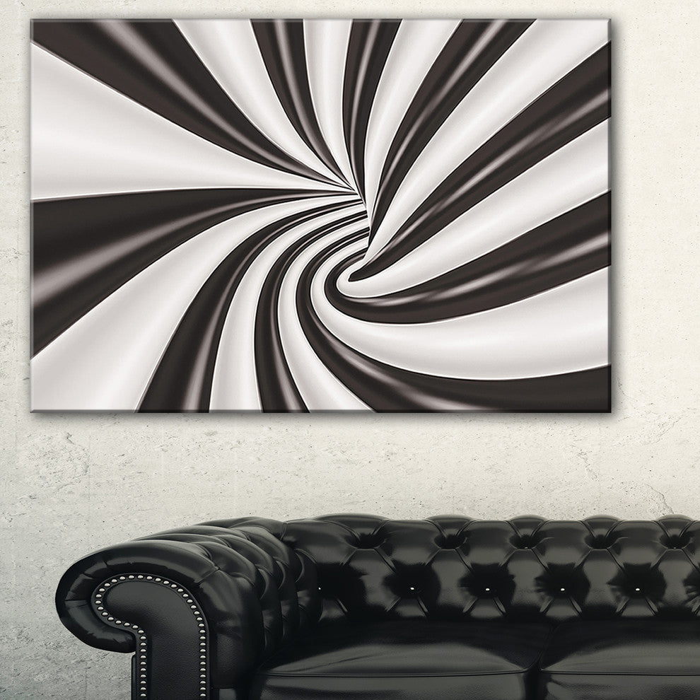 "Fractal Tunnel, Black and White" Abstract Art Canvas Print, 32"x16"
