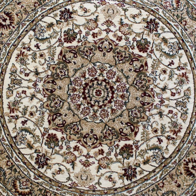 Mersin Collection Persian Style Area Rug - Olefin Rug with Jute Backing, Round Ivory - 5' X 5'