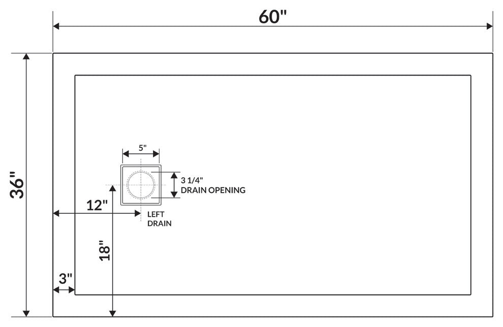 LessCare 60"x36" Single Threshold Shower Pan Base Alcove Left Drain