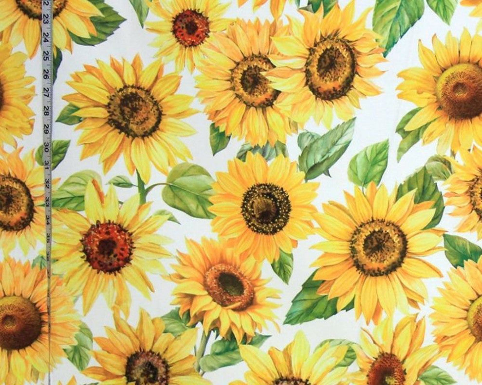 Sunflower Fabric Summer Floral curtain material, Standard Cut