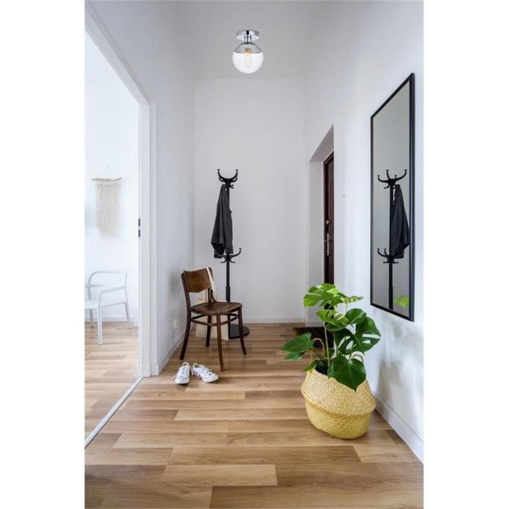 Living District Eclipse 1-Light Metal & Glass Flush Mount in Chrome/Clear