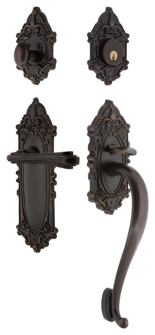 Victorian Plate S Grip Entry Set Fleur Lever, Timeless Bronze, 2-3/4", Left