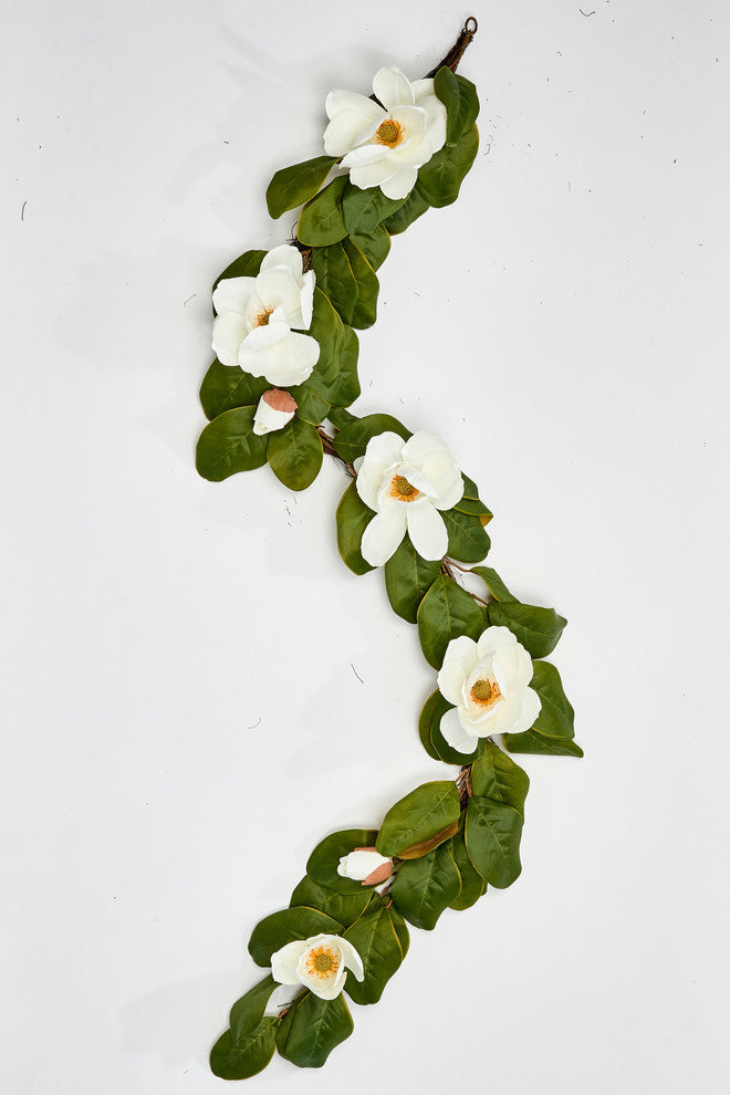 76" Magnolia Garland With 7 Flowers