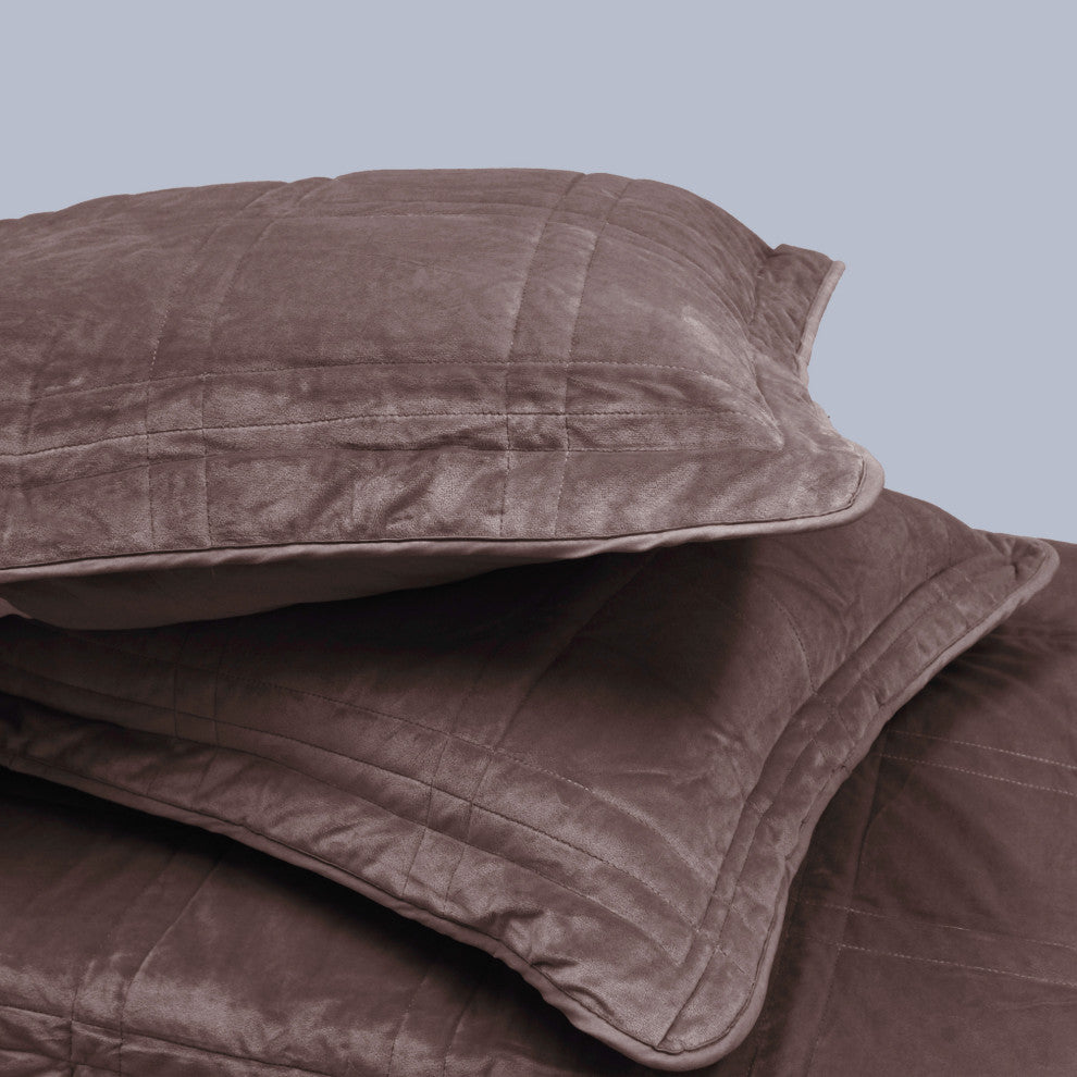 3 Piece Box Quilted Micromink King Bedspread, Seal Brown
