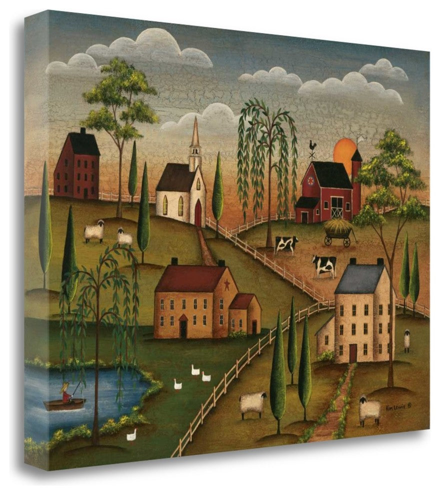"Village Day" By Kim Lewis, Giclee Print on Gallery Wrap Canvas, Ready to Hang