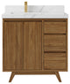 Madison Teak 36 Left Offset Bath Vanity in Dark Natural 2" Calacatta Laza