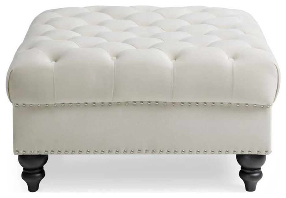 Glory Furniture Nola Velvet Ottoman in Ivory
