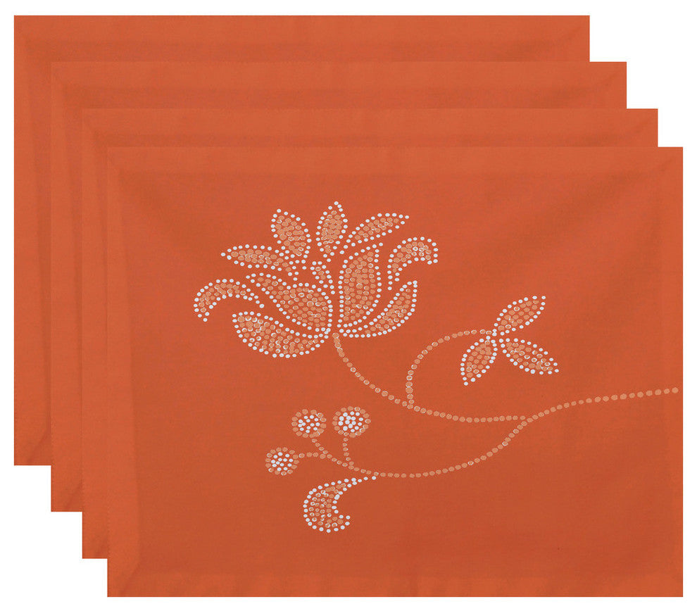 18"x14" Traditional Flower-Single Bloom, Floral Print Placemat, Coral, Set of 4