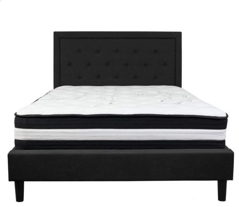 Flash Furniture Queen Platform Panel Bed and Mattress in Black