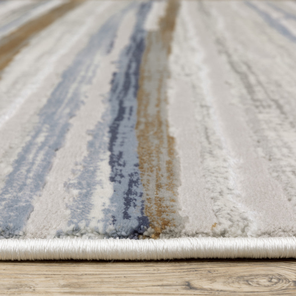 Emery Striped Grey/Blue Indoor Area Rug, 3'3" x 5'