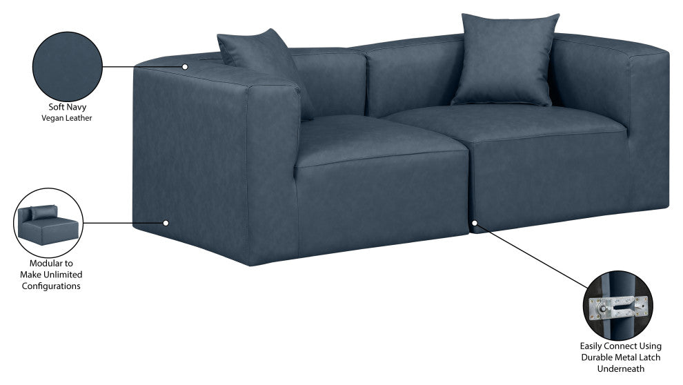 Cube Upholstered Modular Sofa, Navy, 2-Piece: 2 Corner Chair, Vegan Leather