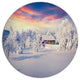 Snowfall Covering Trees And Houses, Landscape Disc Metal Artwork, 11"