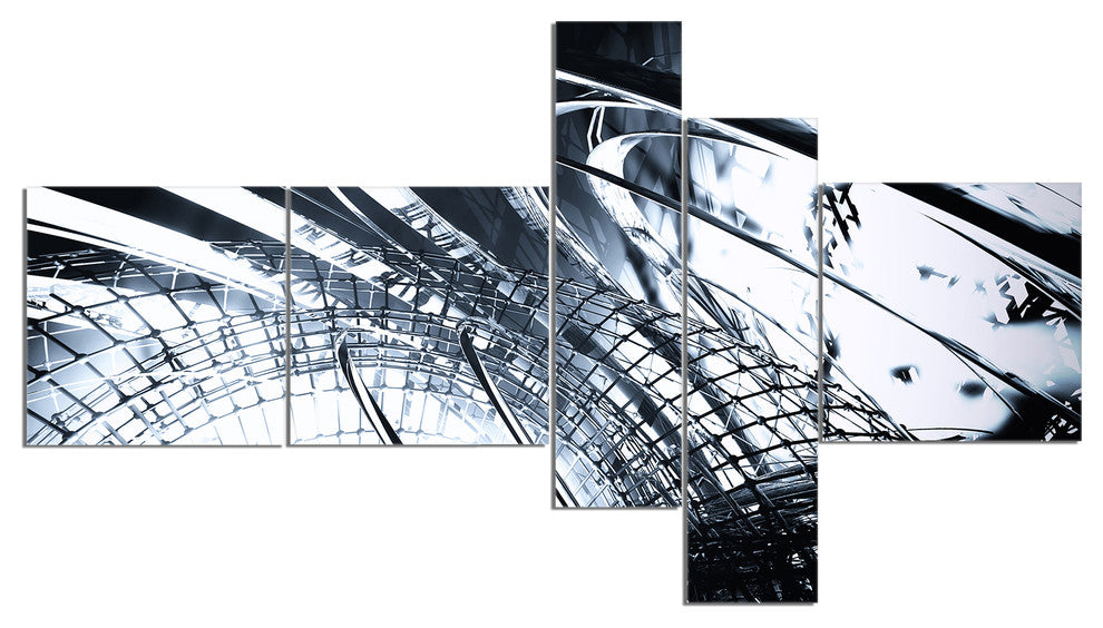 3D Abstract Art Black Structural, Abstract Canvas art print, 60"x32", 5 panels