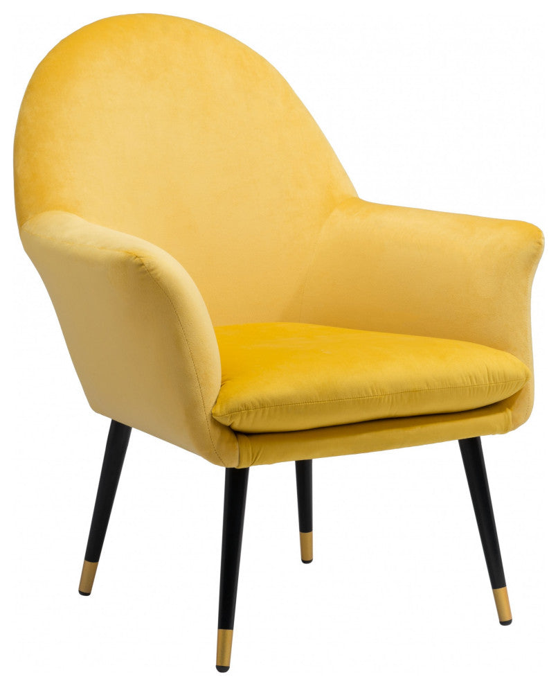 Golden Yellow Comfy Curvy Velvet and Black Accent Chair