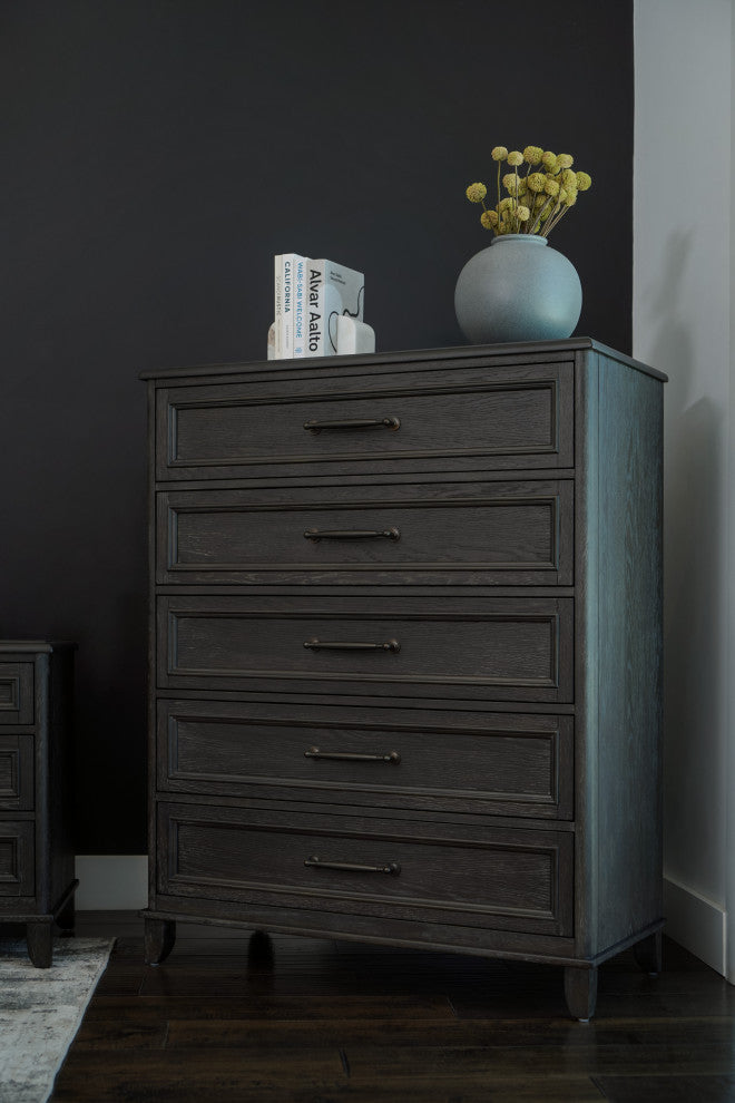 Cindi Sleigh 5 Drawer Chest, Dark Gray