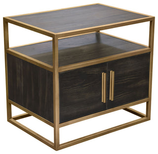 Empire 2-Door End Table, Dark Brown Veneer With Hand brushed Gold Metal Frame
