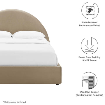 Resort Performance Velvet Arched Round Queen Platform Bed, Taupe