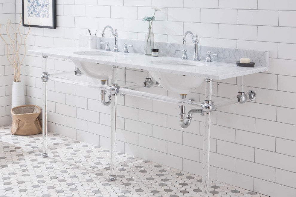 Empire 72" Wide Double Wash Stand, P-Trap, Countertop With Basin, Faucet