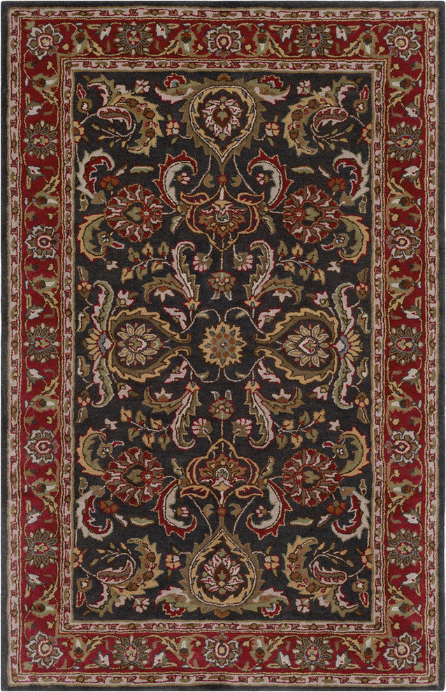 Middleton Traditional Bright Red, Charcoal Area Rug, 2'x3'