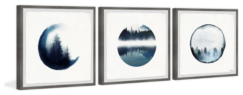 Forest Mountain Reflection Triptych, 72"x24"
