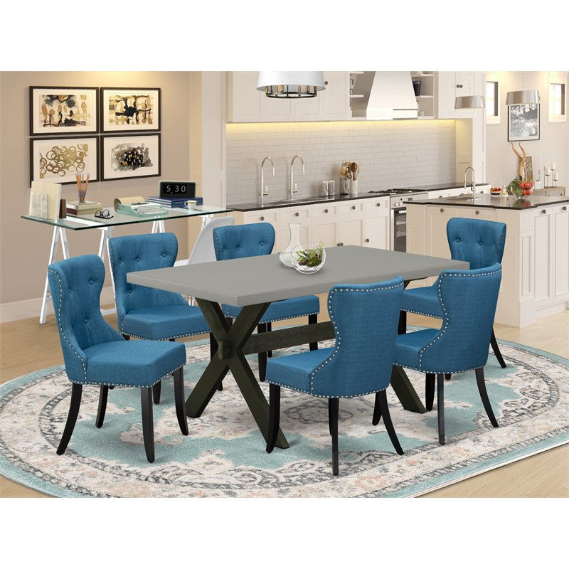 X696Si121-7, 7-Piece Set, 6 Chairs, Table and Wooden Cross Legs-and Black