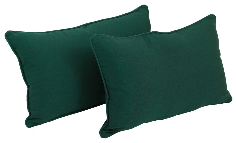 20"X12" Double-Corded Solid Twill Back Support Pillows, Set of 2, Forest Green