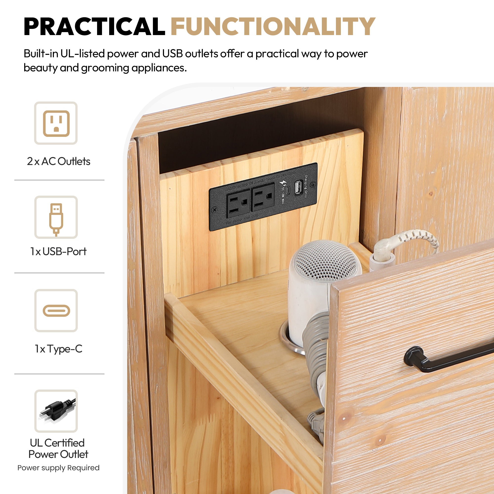 Leon Bath Vanity With Composite Stone Top, Fir Wood Brown, 84", No Mirror