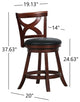 Rodney Black Faux Leather Cherry X-Back Swivel Stool, 24" Counter